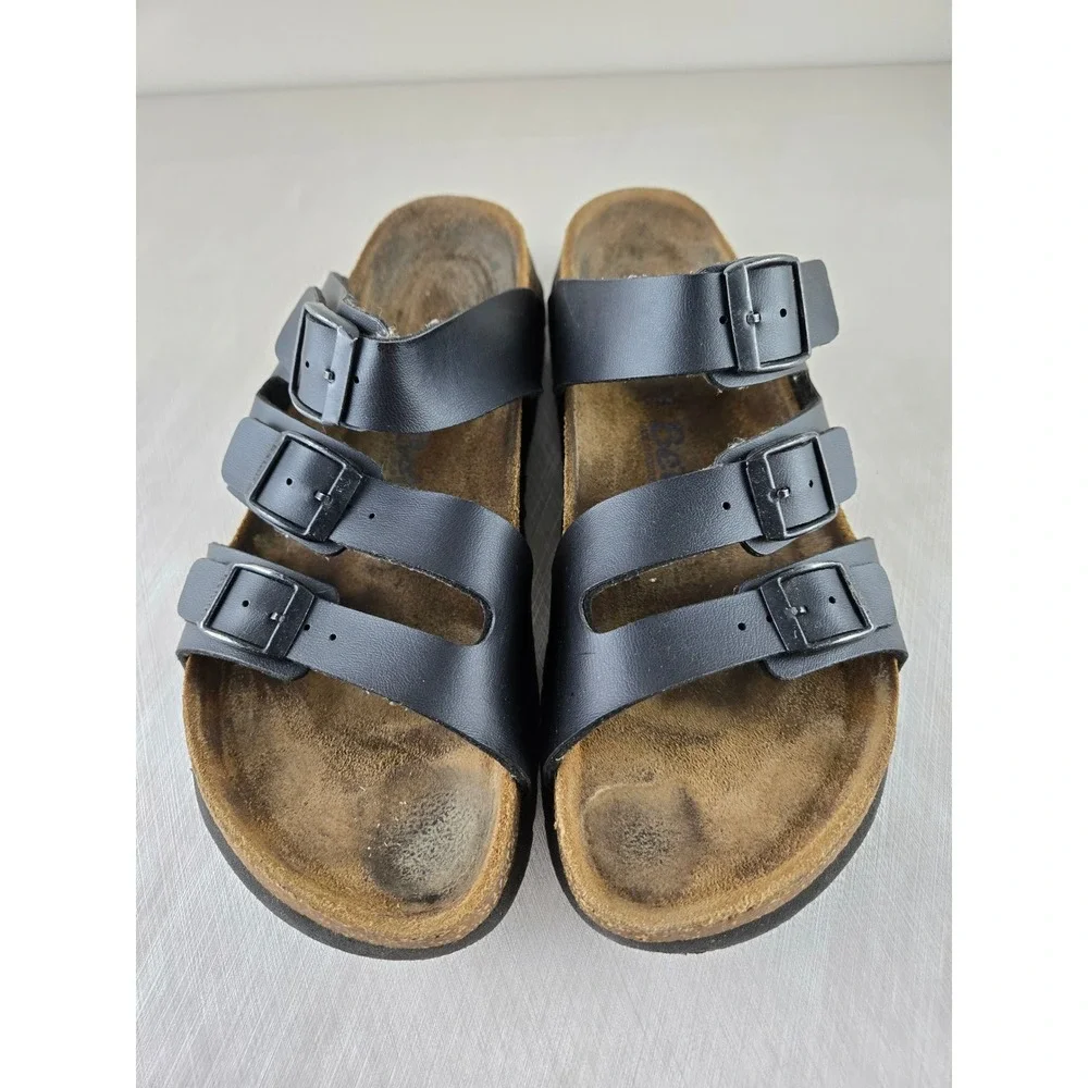Betula Black Leather Cork Footbed Sandals Women Size39 Adjustable Buckle Comfort